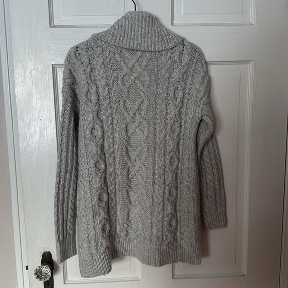 Loft Women's Small Gray Long Sleeve Cable Knit Turtleneck Pullover Sweater - Picture 6 of 9